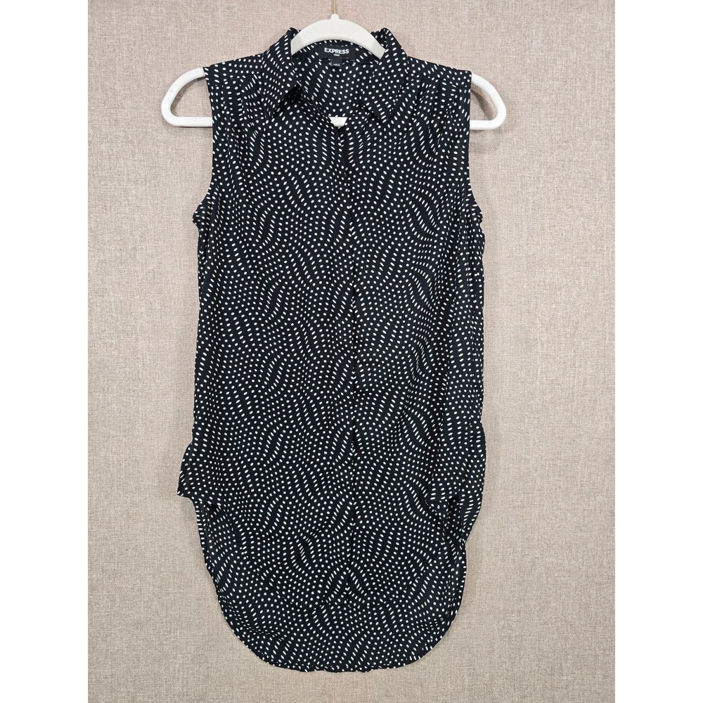 Express Womens XXS Black White Polka Dot Sleeveless Tunic Hidden Button Top